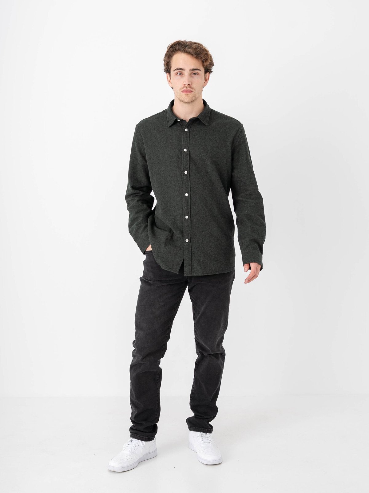 Selected Homme Regular Noah Brushed Twist Shirt Long Sleeve Forest Night Twisted