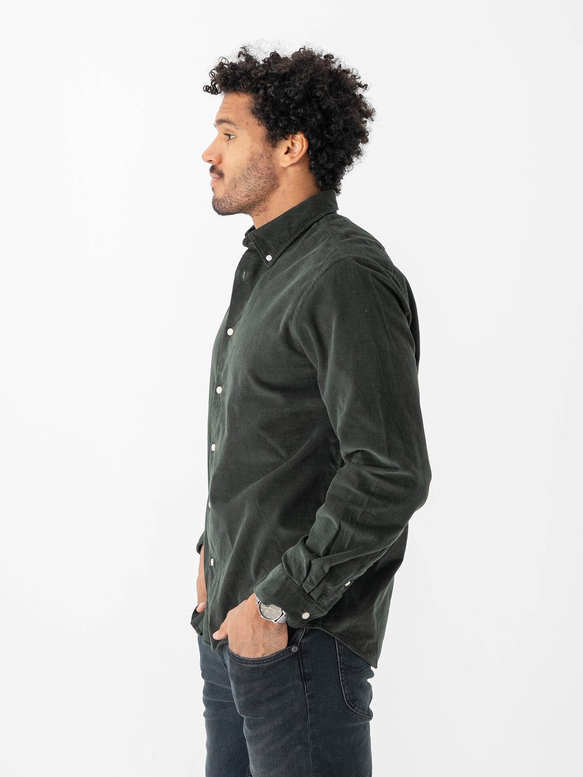 Selected Homme Reg Danni Cord BD Longsleeve Shirt Deep Forest