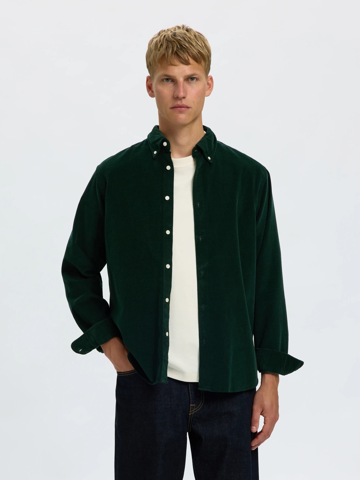 Selected Homme Reg Danni Cord BD Longsleeve Shirt Pine Grove