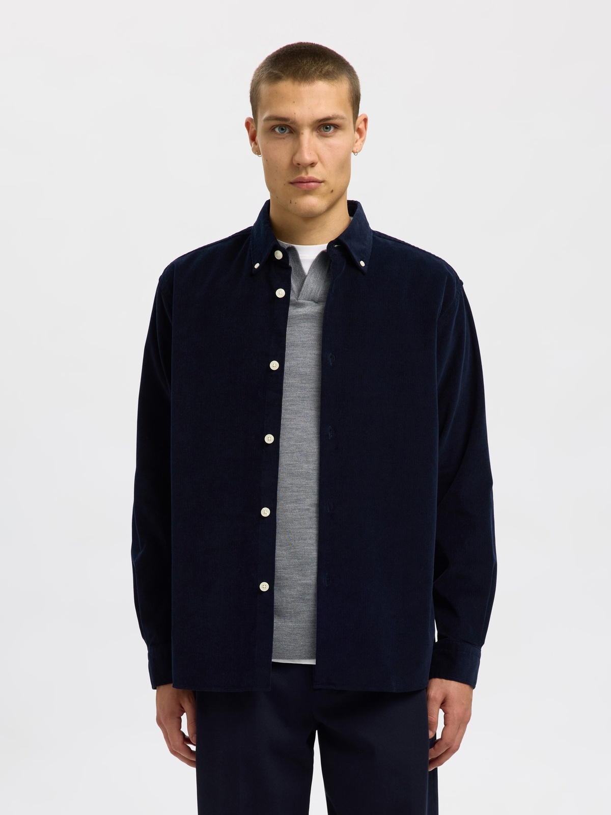 Selected Homme Reg Danni Cord BD Longsleeve Shirt Sky Captain