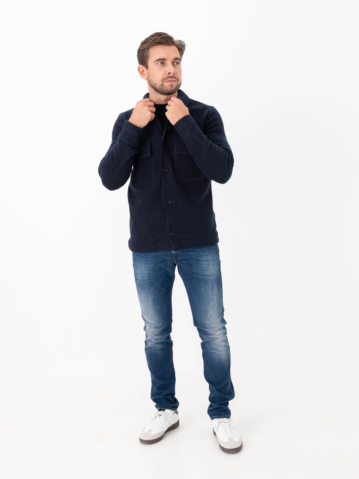 Selected Homme Nealy Long Sleeve Knit Workwear Cardigan Sky Captain