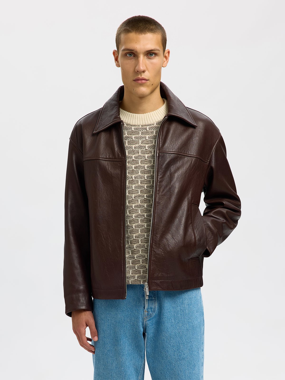 Selected Homme Noah Leather Blouson Demitasse