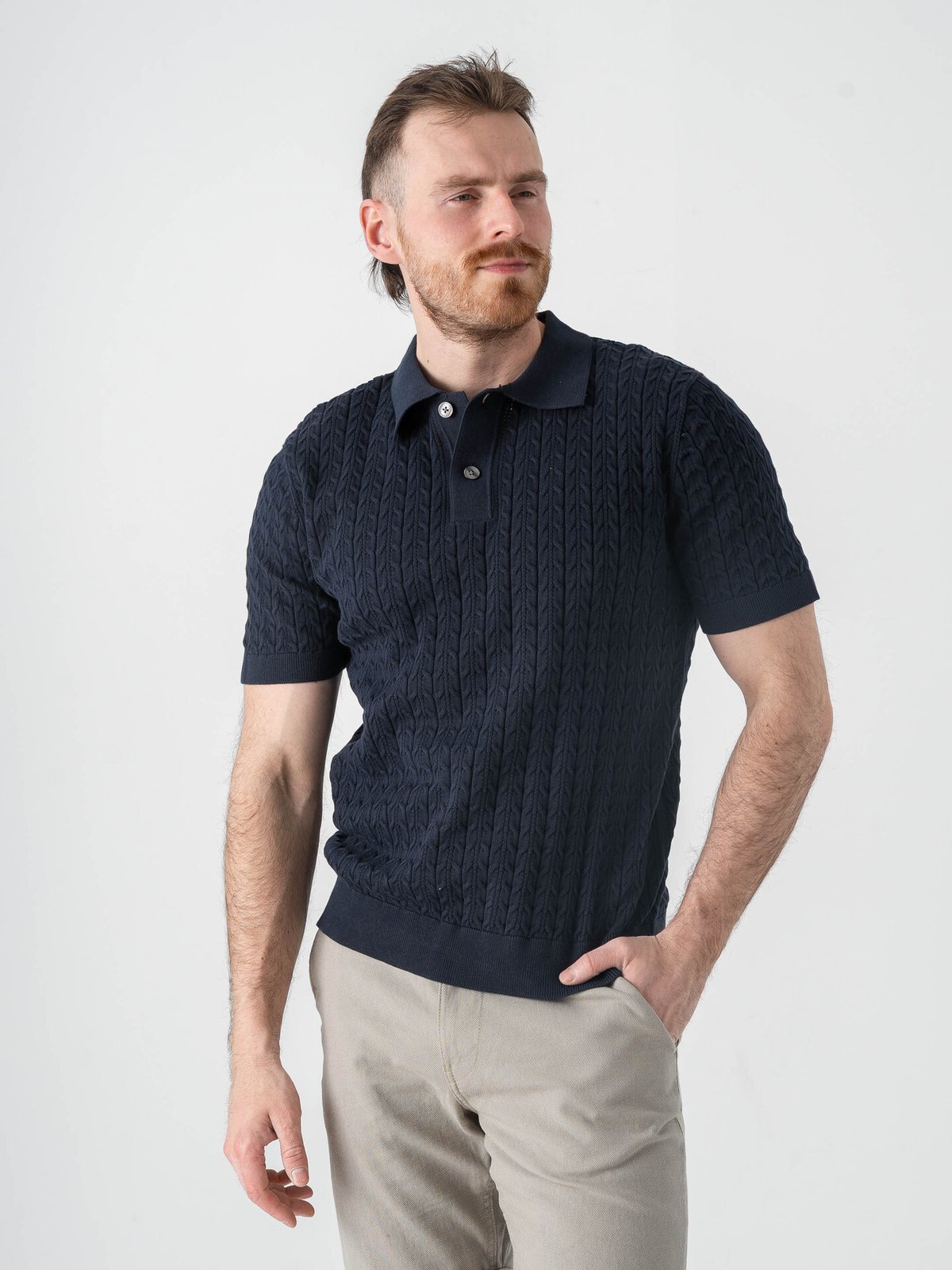 Selected Homme Mattis Short Sleeve Knit New Cable Polo Sky Captain