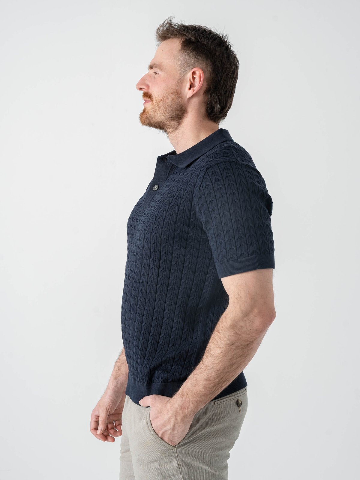 Selected Homme Mattis Short Sleeve Knit New Cable Polo Sky Captain