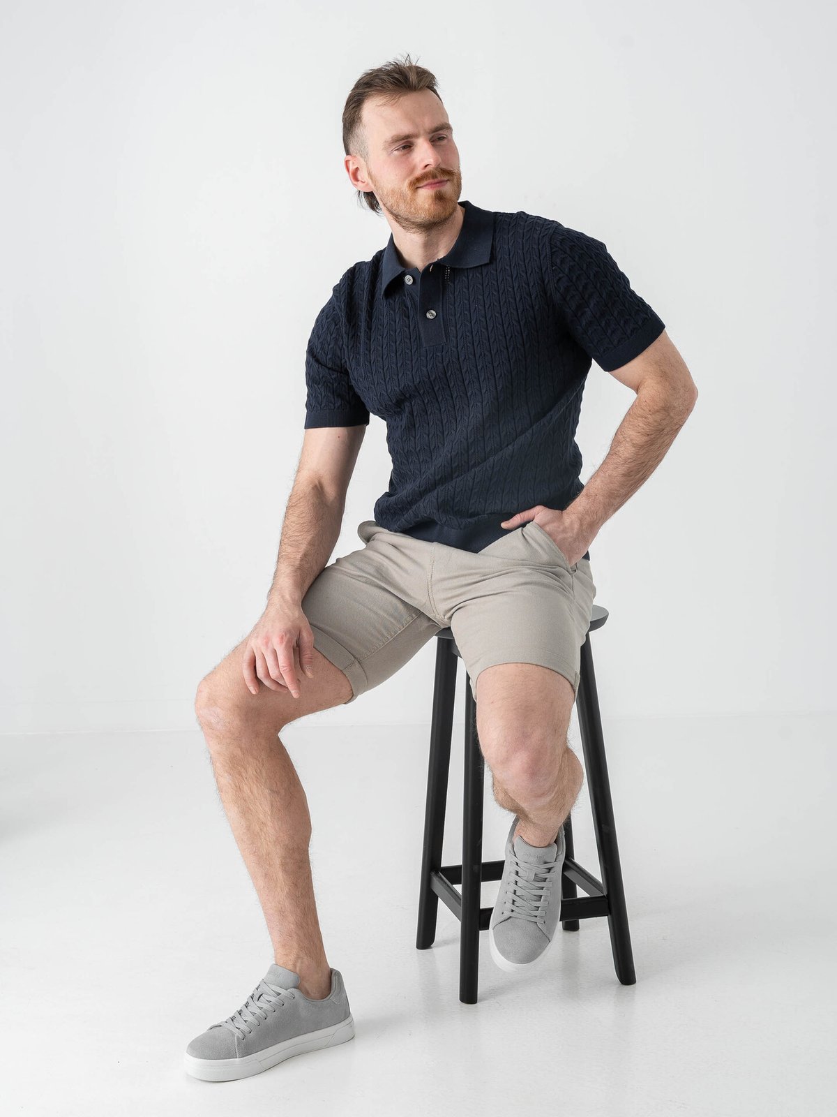 Selected Homme Mattis Short Sleeve Knit New Cable Polo Sky Captain