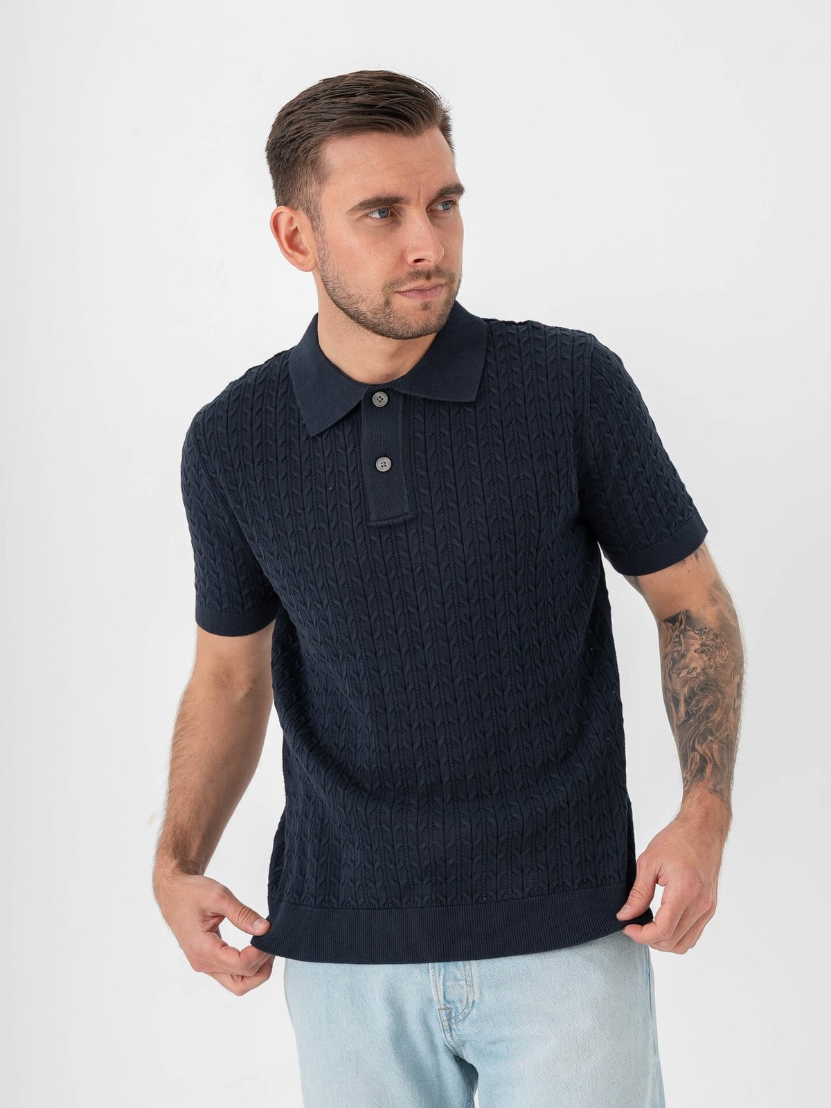 Selected Homme Mattis Short Sleeve Knit New Cable Polo Sky Captain
