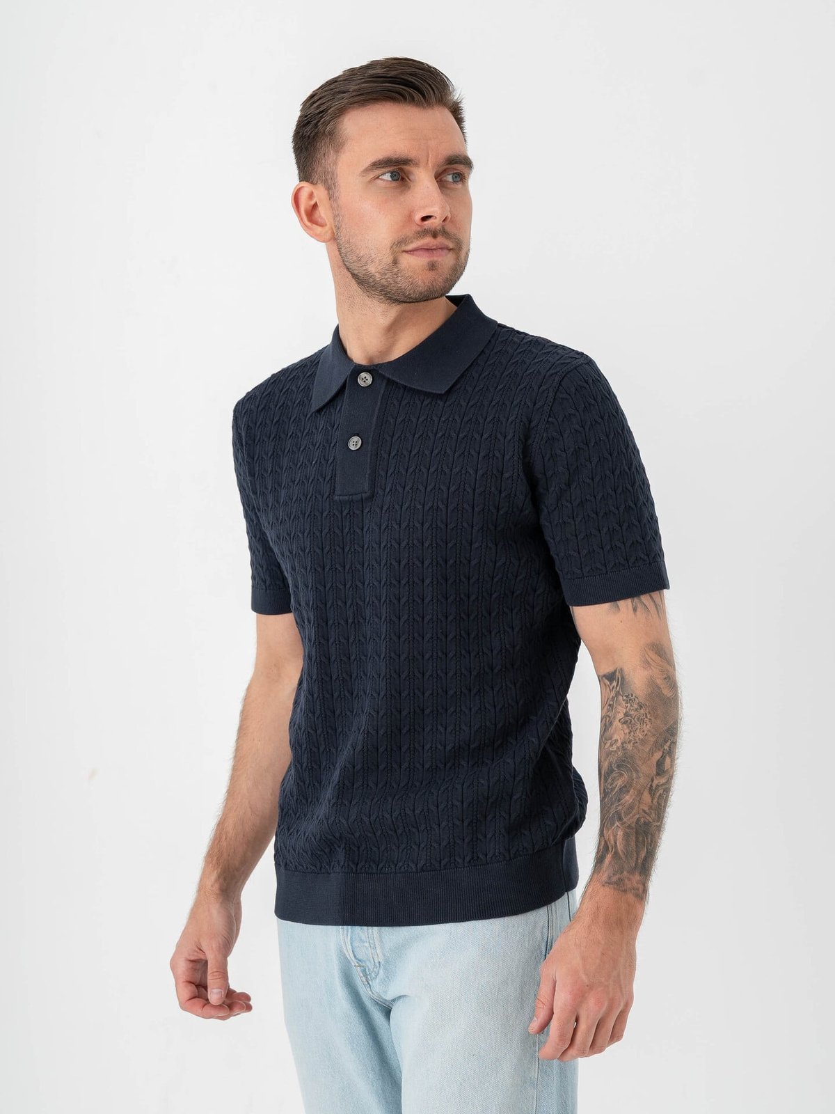 Selected Homme Mattis Short Sleeve Knit New Cable Polo Sky Captain