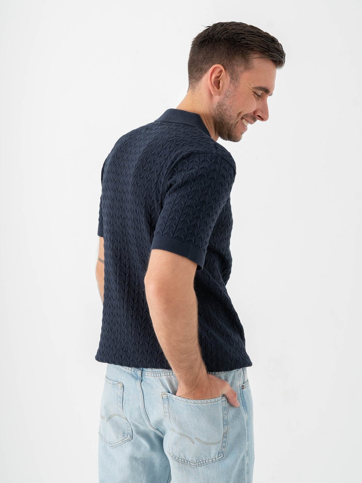 Selected Homme Mattis Short Sleeve Knit New Cable Polo Sky Captain