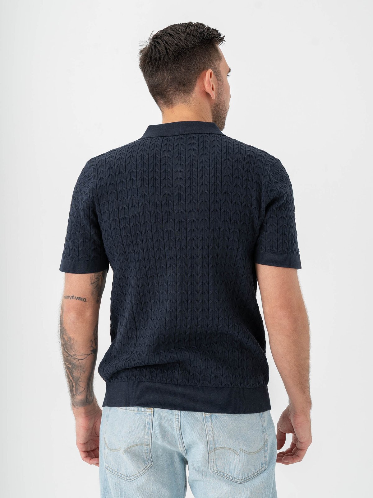 Selected Homme Mattis Short Sleeve Knit New Cable Polo Sky Captain