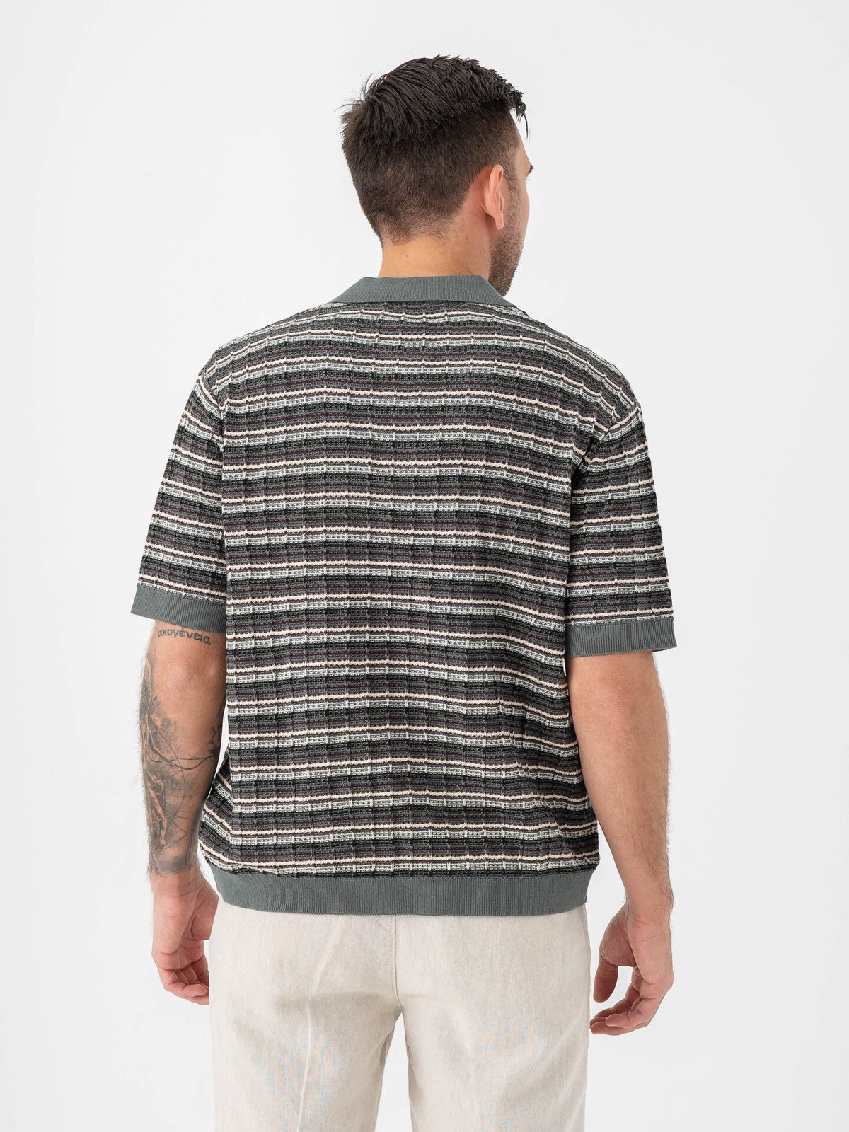 Selected Homme Dane Short Sleeve Knit Color Structure Polo Balsam Green Stripes