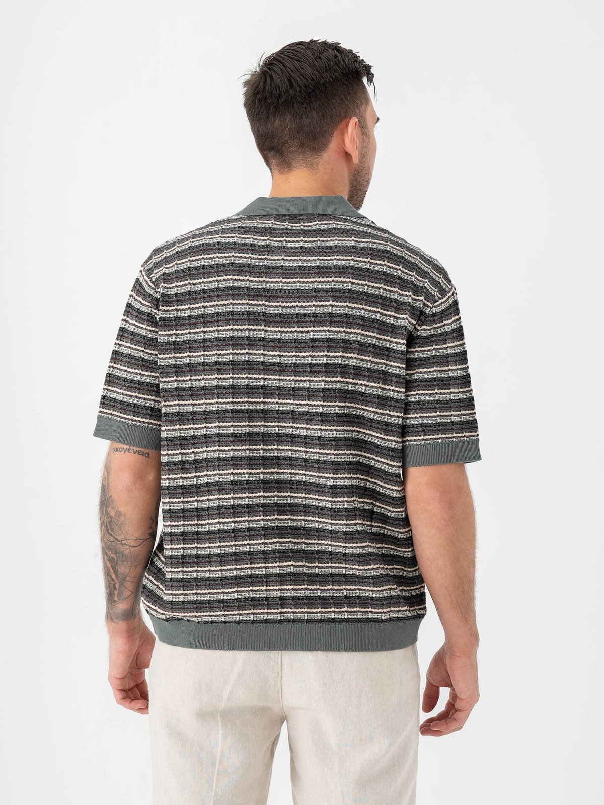 Selected Homme Dane Short Sleeve Knit Color Structure Polo Balsam Green Stripes