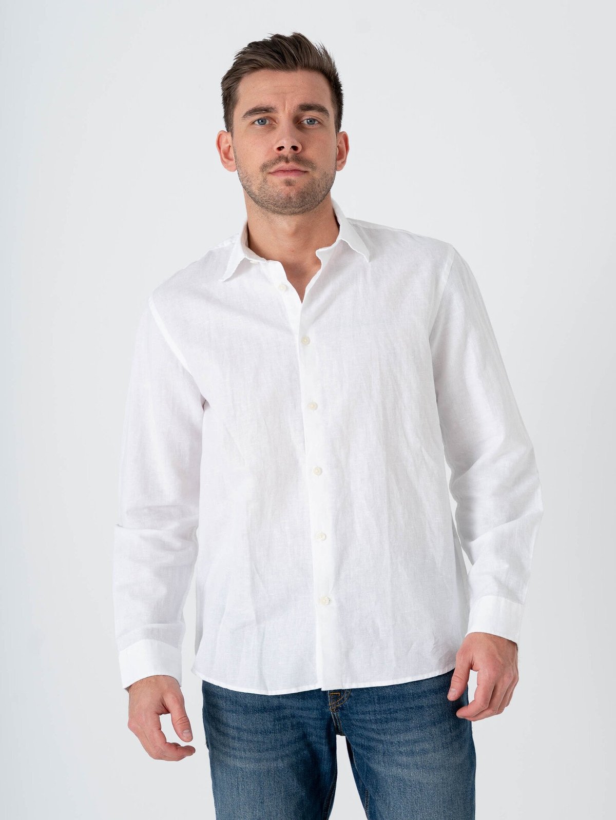 Selected Homme Regular Clay Linen Blend Long Sleeve Shirt Classic Bright White