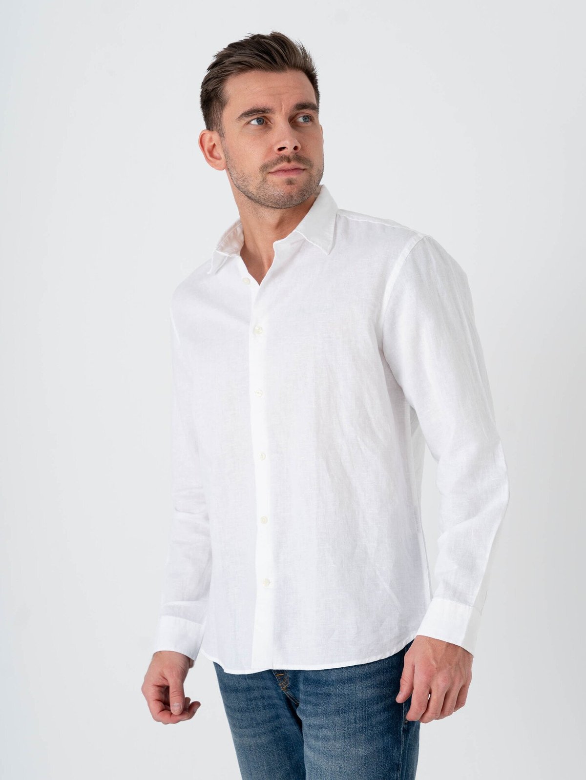 Selected Homme Regular Clay Linen Blend Long Sleeve Shirt Classic Bright White