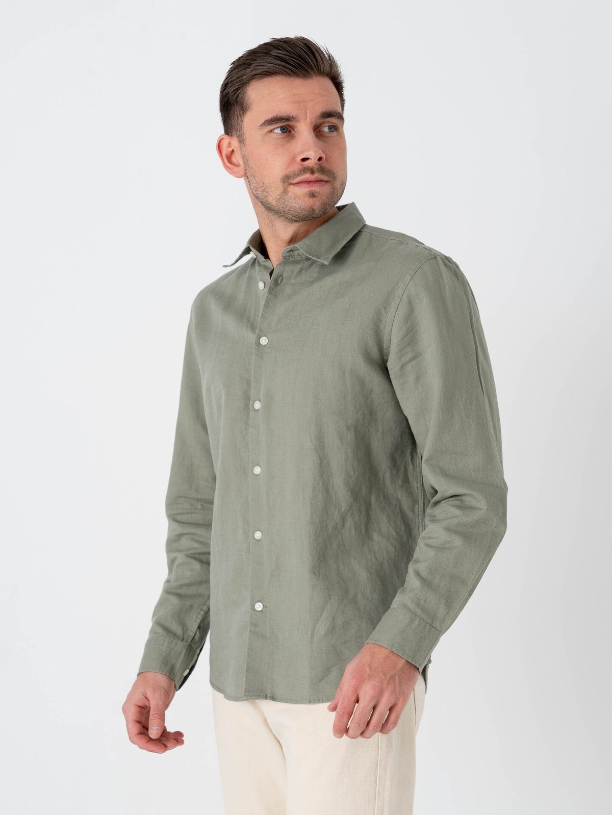 Selected Homme Regular Clay Linen Blend Long Sleeve Shirt Classic Vetiver
