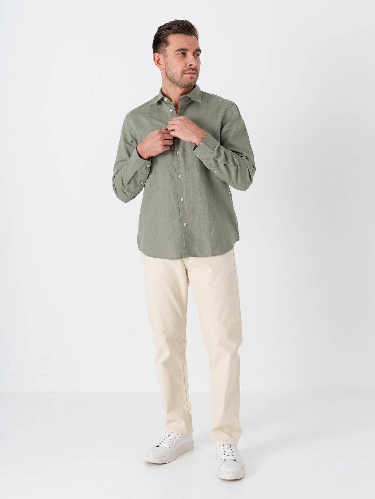 Selected Homme Regular Clay Linen Blend Long Sleeve Shirt Classic Vetiver