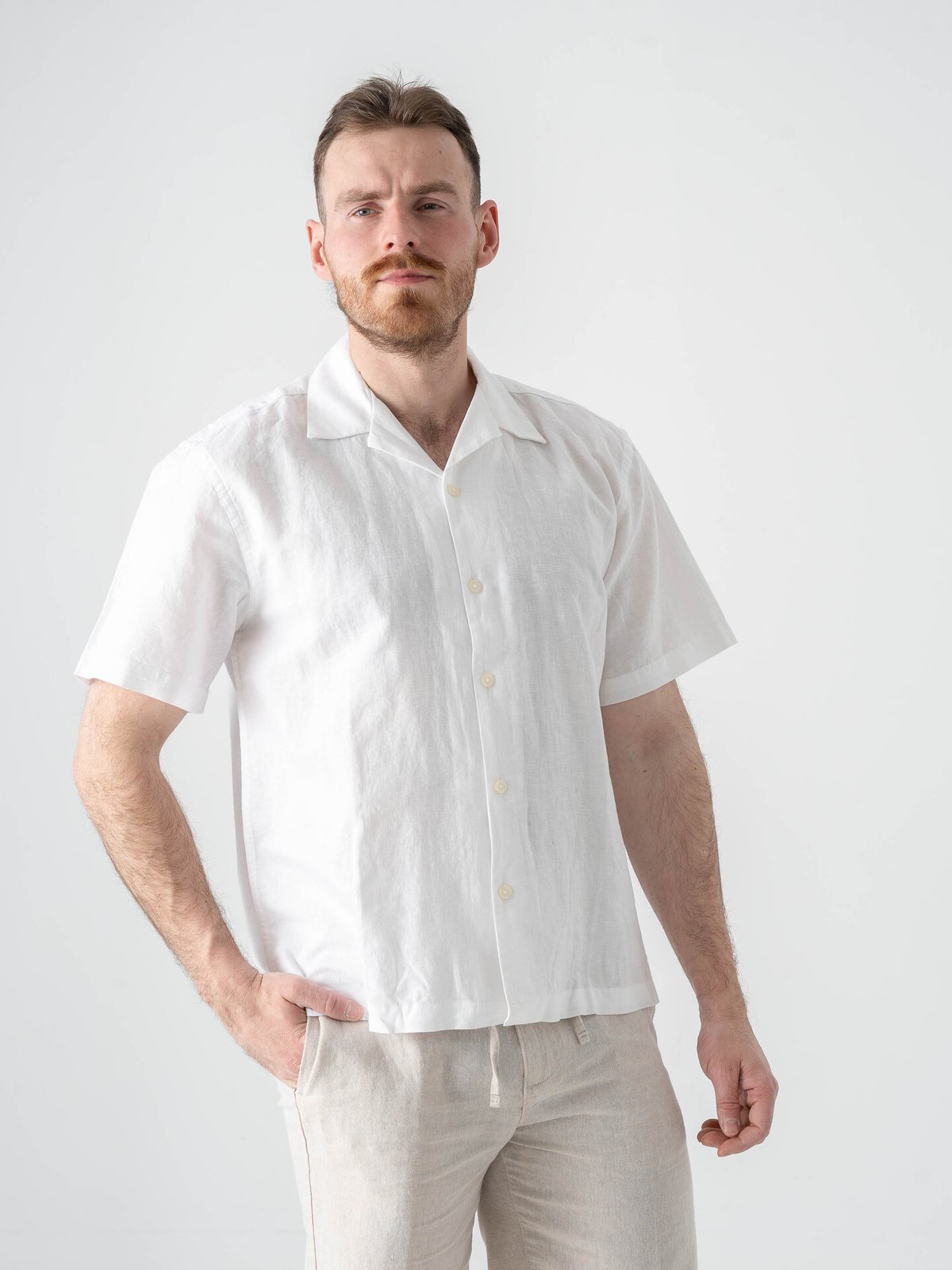 Selected Homme Relax Clay Linen Blend Short Sleeve Short Resort Bright White