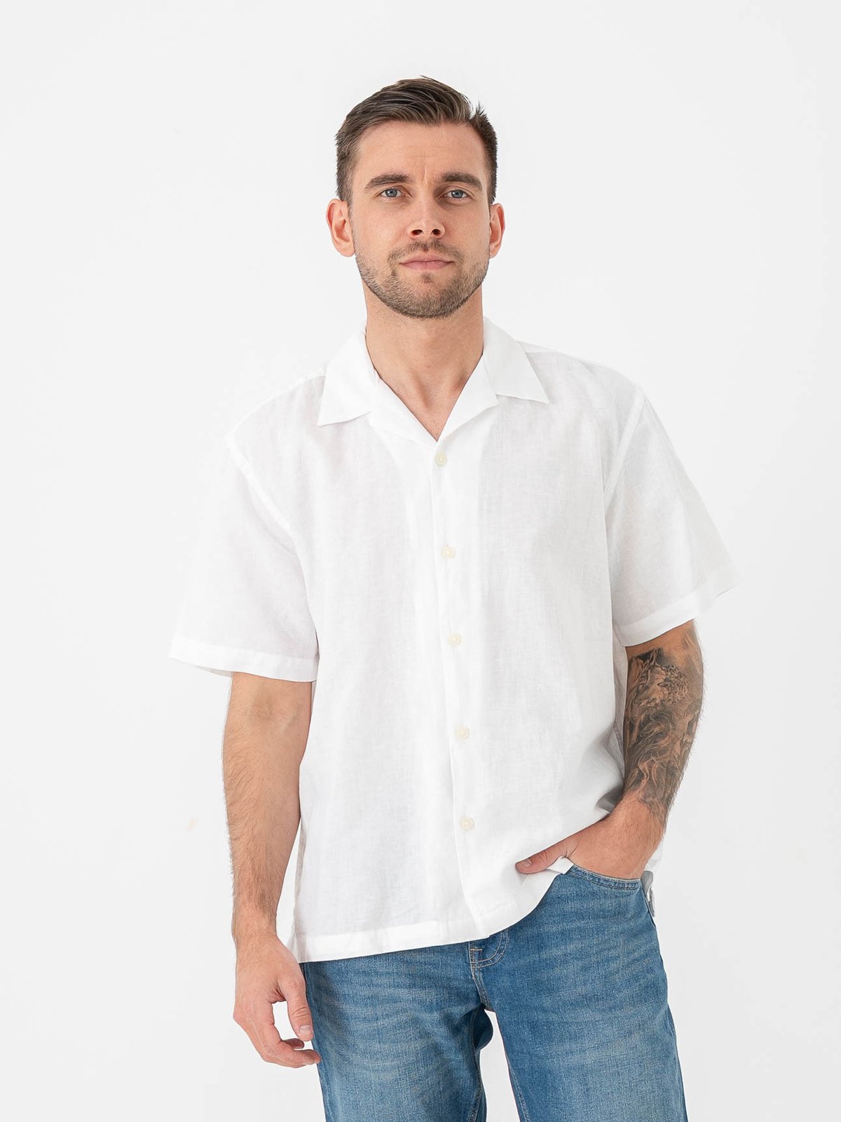 Selected Homme Relax Clay Linen Blend Short Sleeve Short Resort Bright White