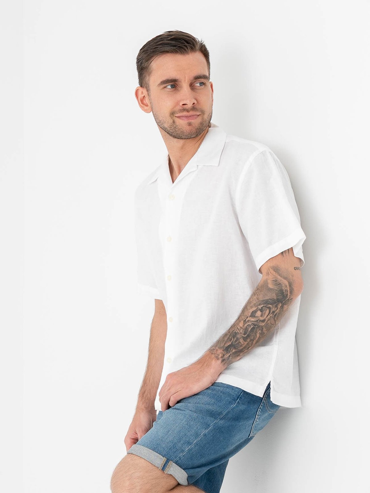 Selected Homme Relax Clay Linen Blend Short Sleeve Short Resort Bright White