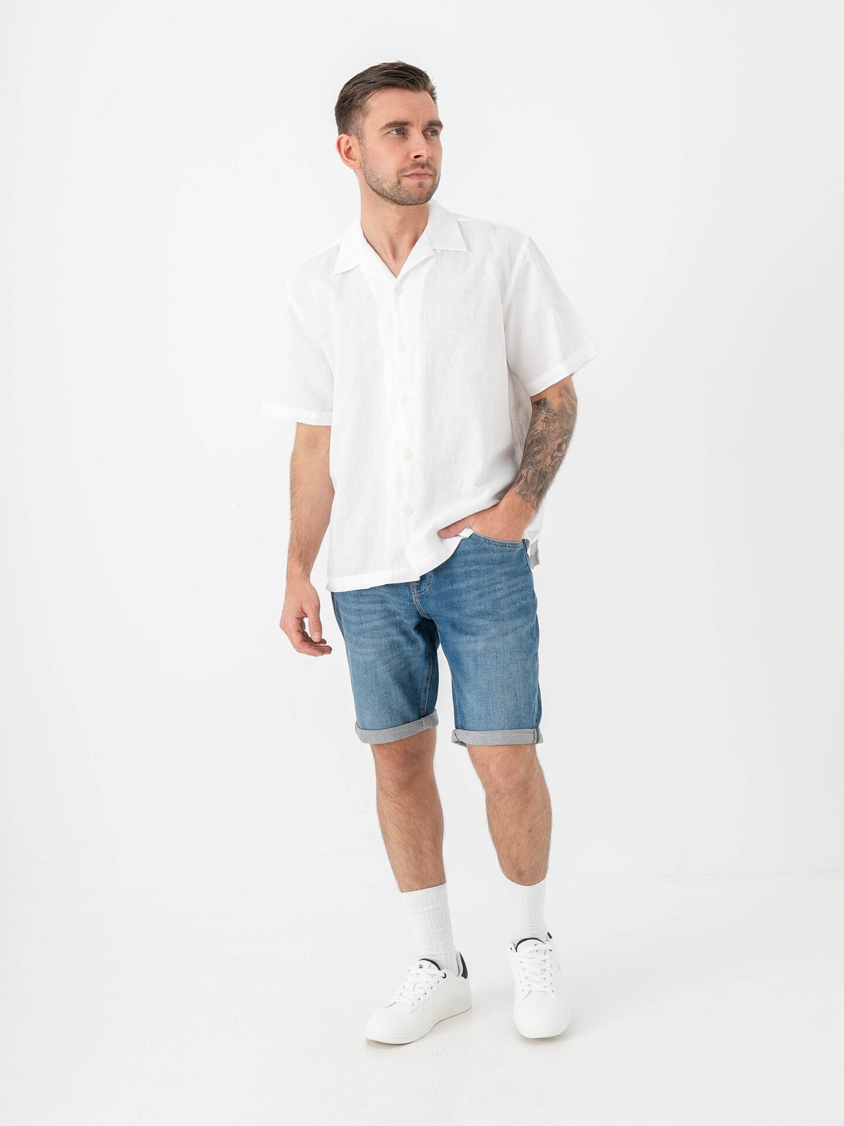Selected Homme Relax Clay Linen Blend Short Sleeve Short Resort Bright White