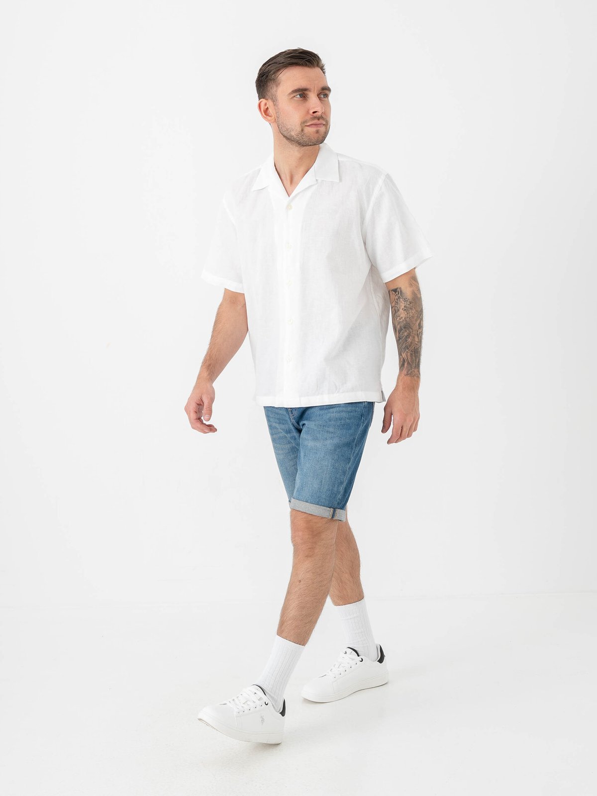Selected Homme Relax Clay Linen Blend Short Sleeve Short Resort Bright White