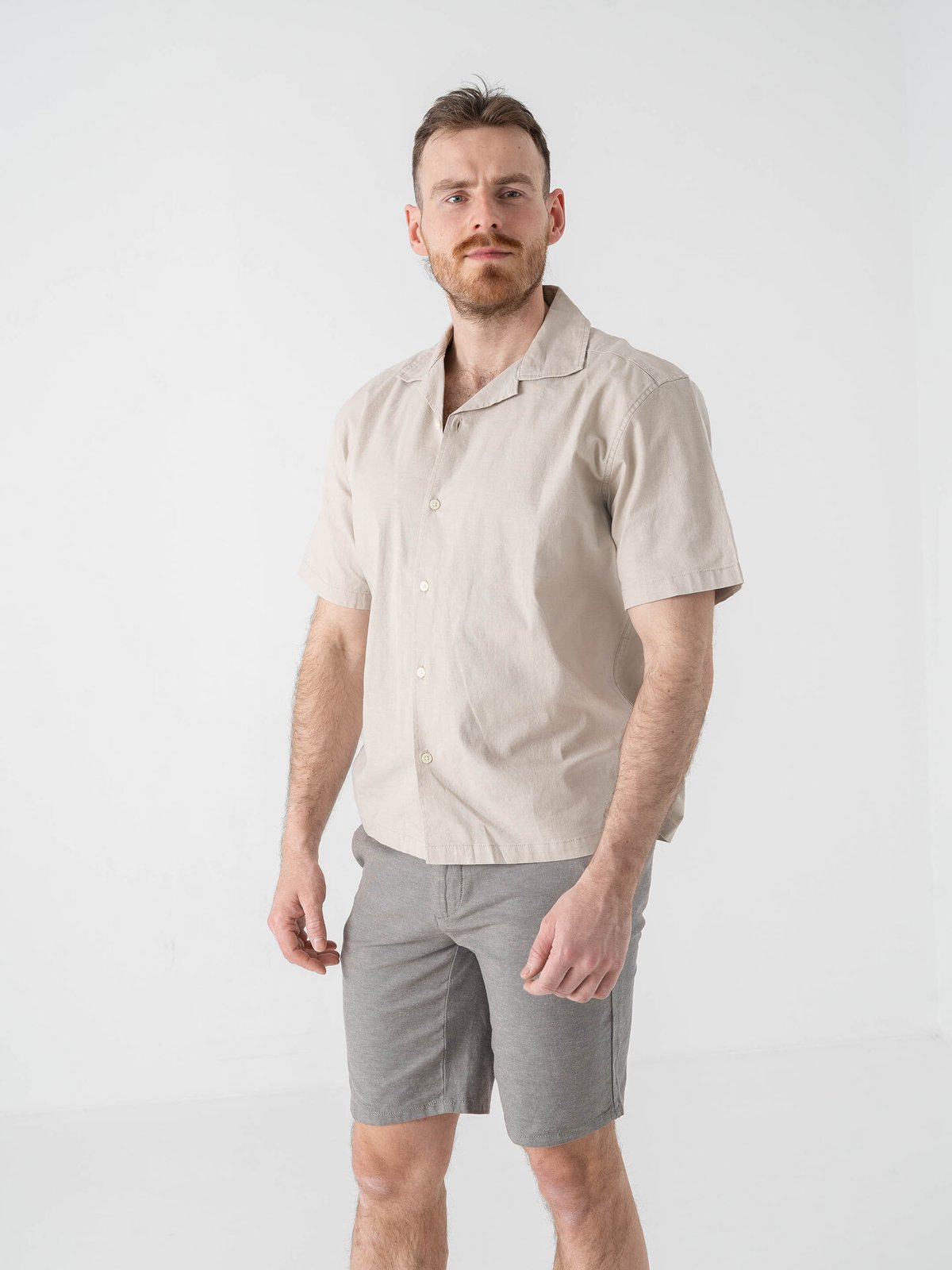 Selected Homme Relax Clay Linen Blend Short Sleeve Short Resort Pure Cashmere
