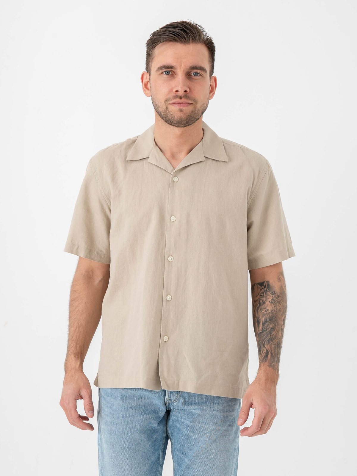 Selected Homme Relax Clay Linen Blend Short Sleeve Short Resort Pure Cashmere