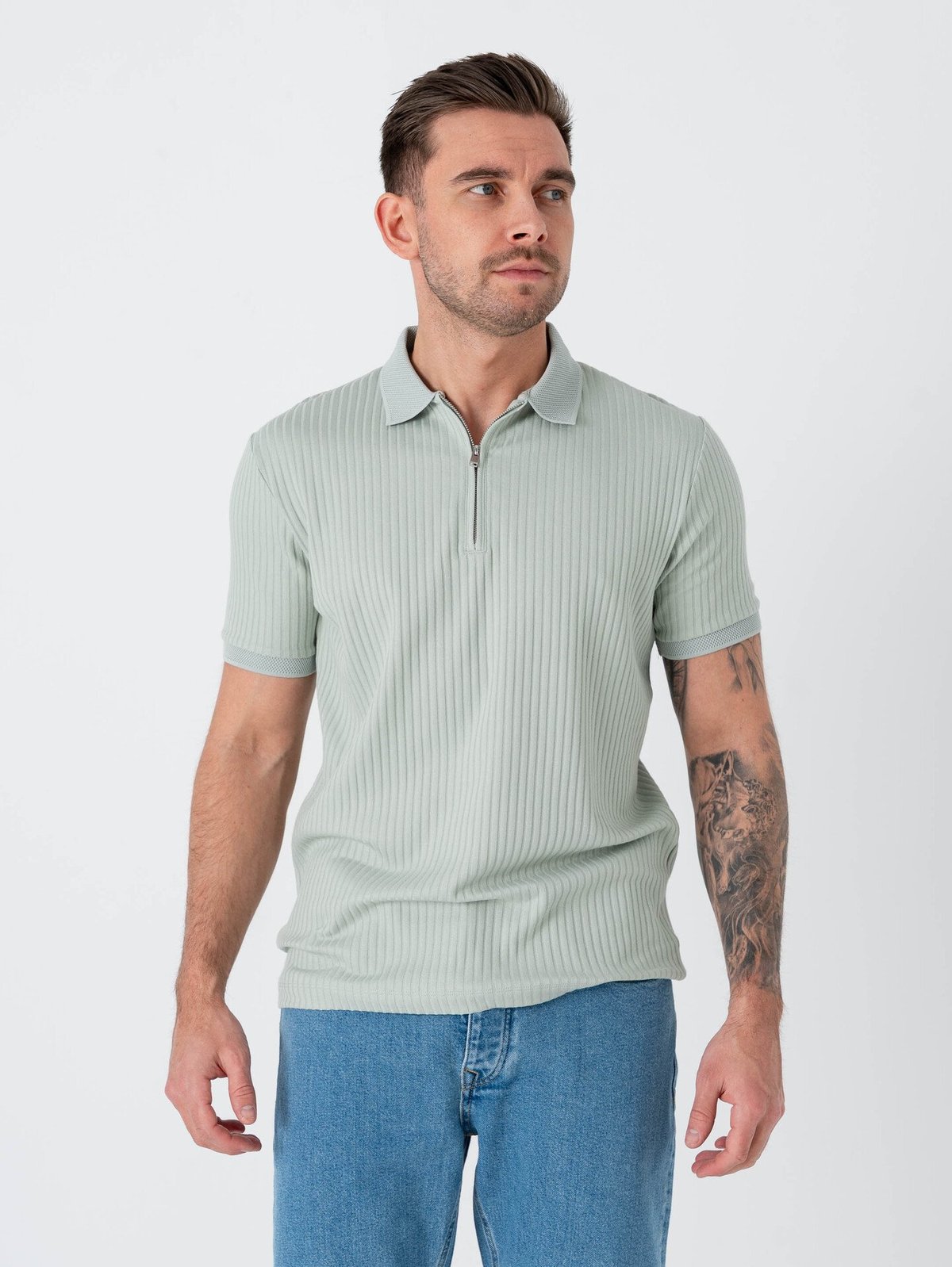 Selected Homme Fave Structure Short Sleeve Polo Aqua Gray