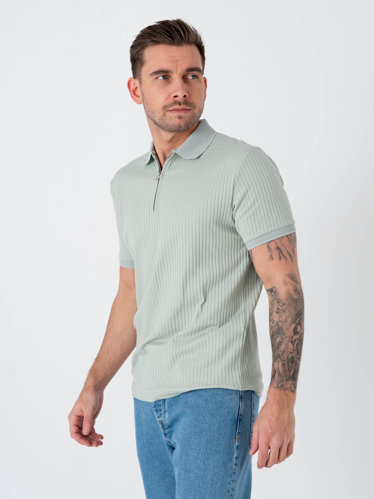 Selected Homme Fave Structure Short Sleeve Polo Aqua Gray
