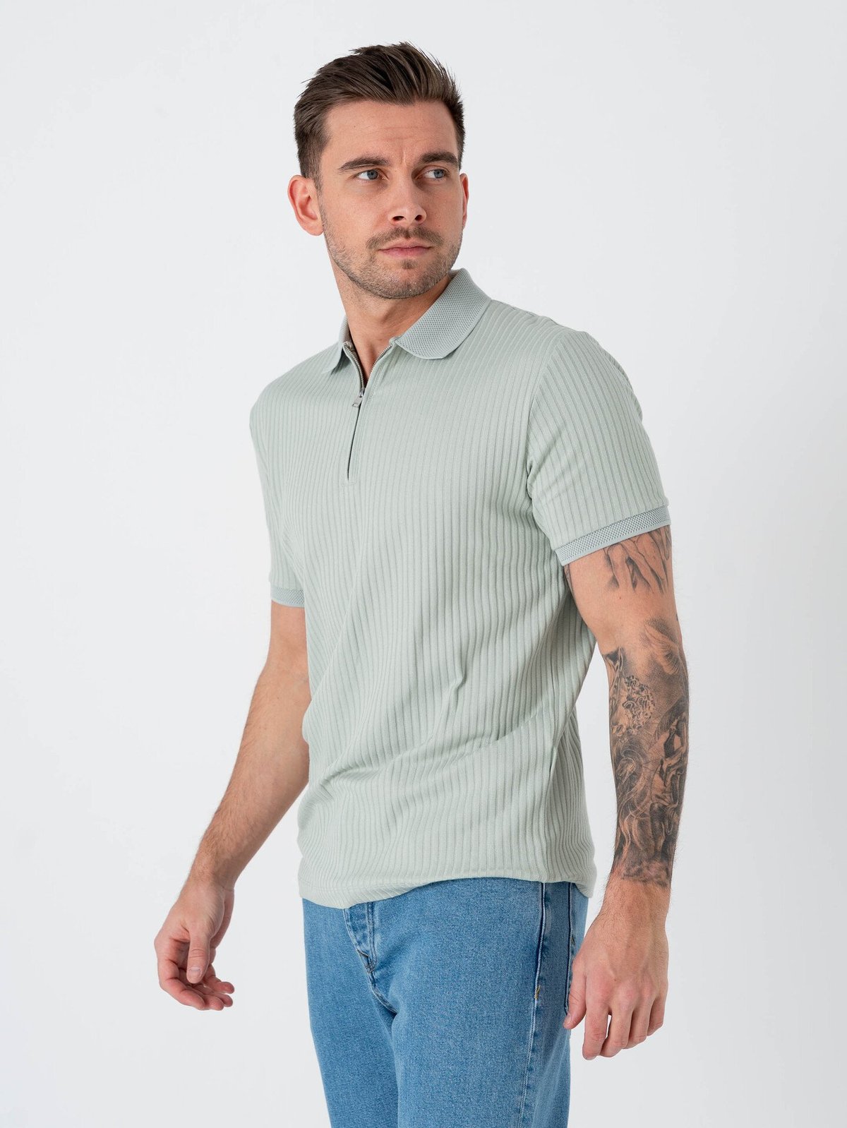 Selected Homme Fave Structure Short Sleeve Polo Aqua Gray