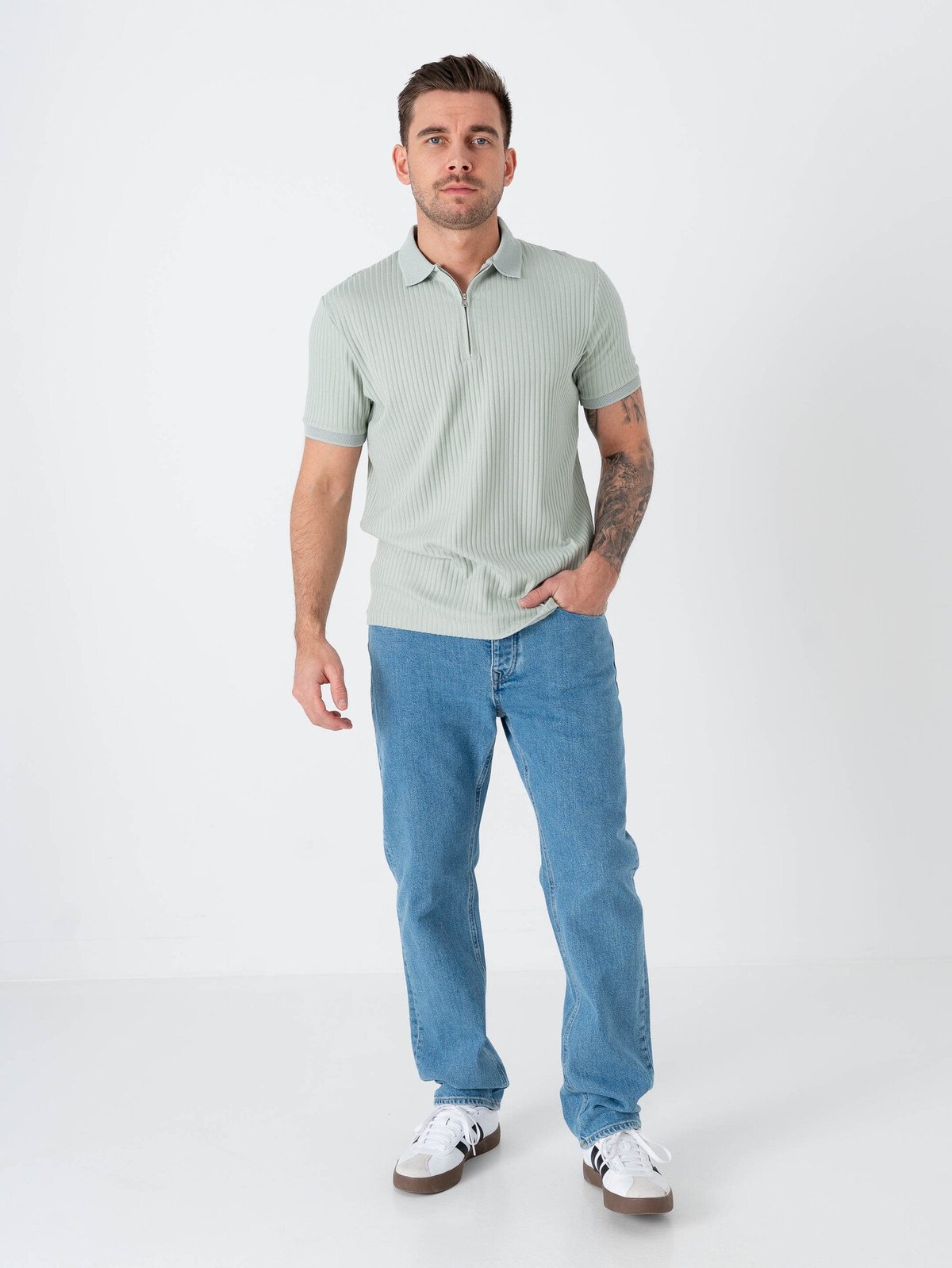 Selected Homme Fave Structure Short Sleeve Polo Aqua Gray
