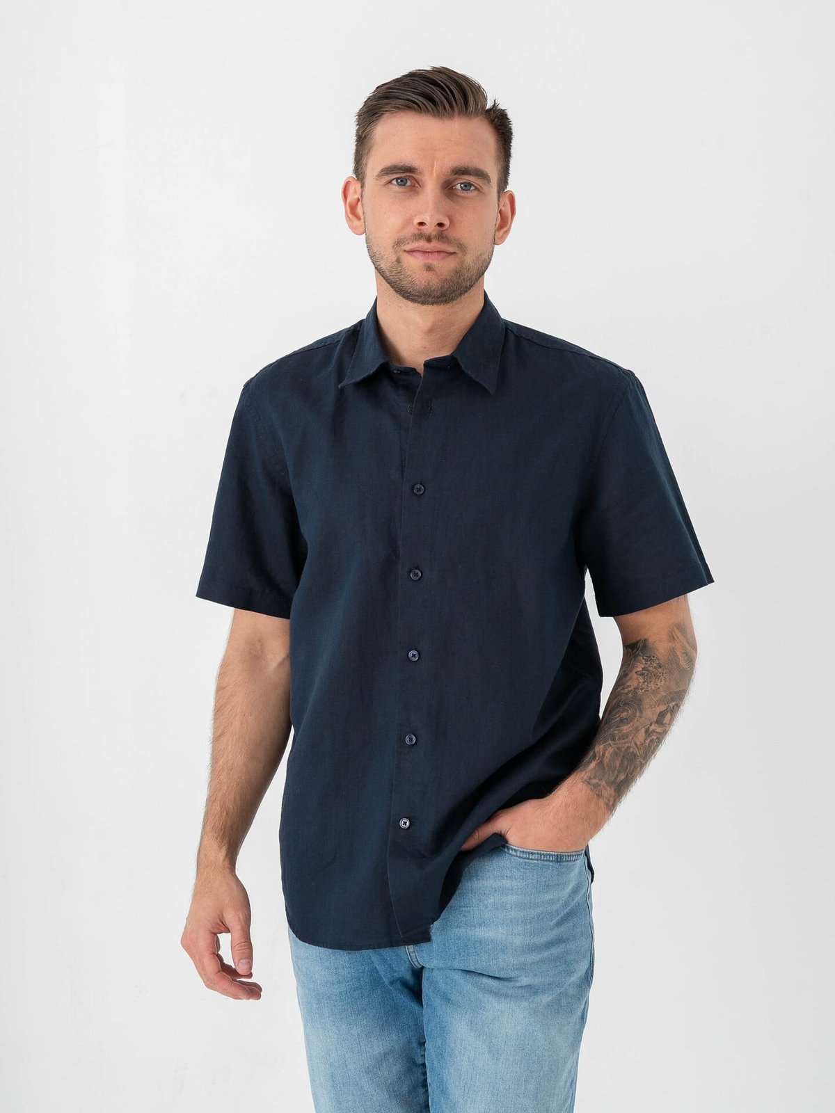 Selected Homme Regular Clay Linen Blend Short Sleeve Shirt Regular Sky Captain