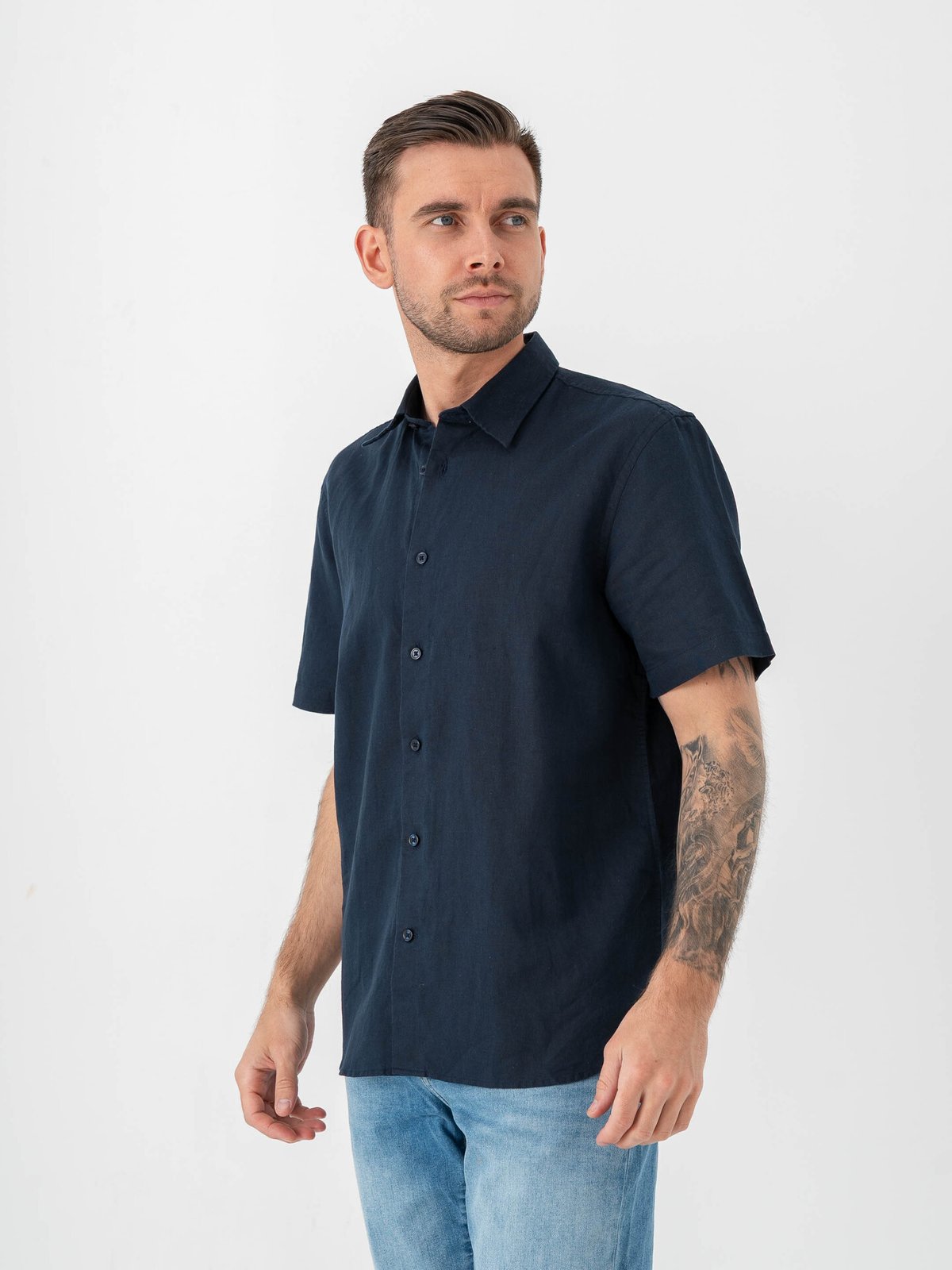 Selected Homme Regular Clay Linen Blend Short Sleeve Shirt Regular Sky Captain