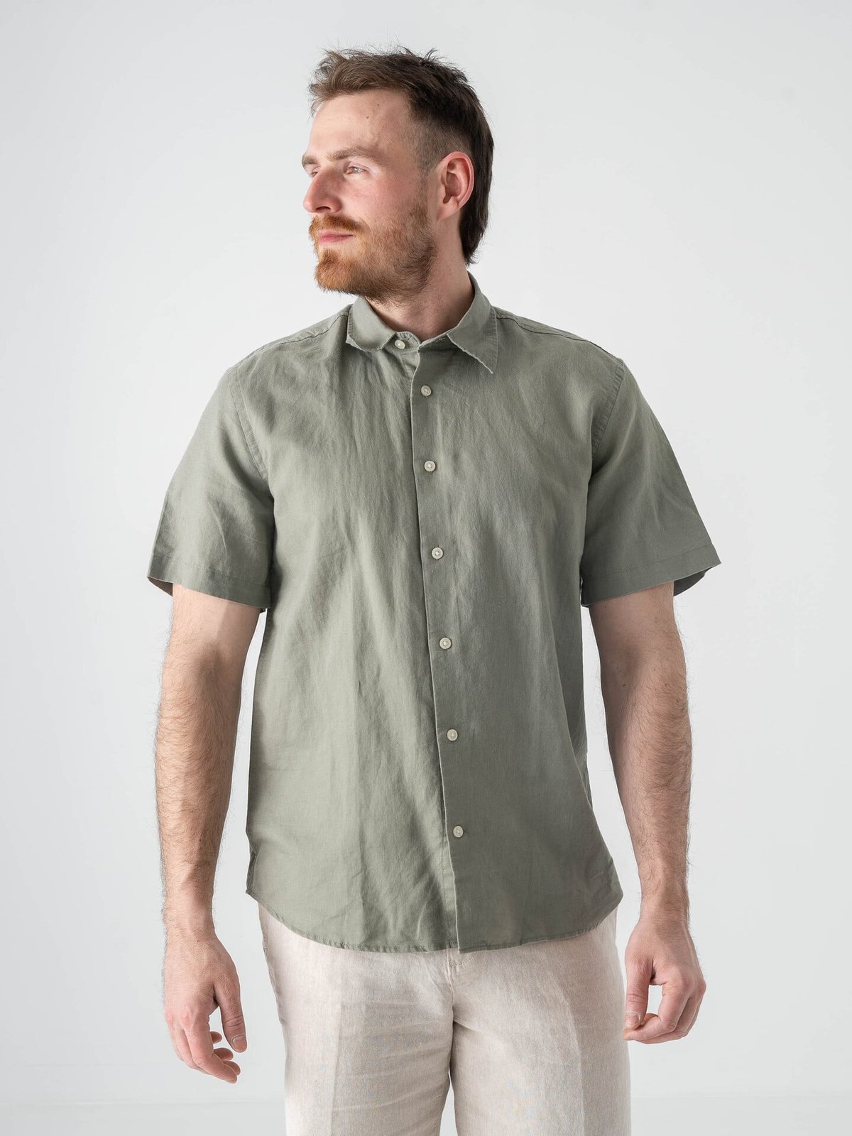 Selected Homme Regular Clay Linen Blend Short Sleeve Shirt Regular Vetiver