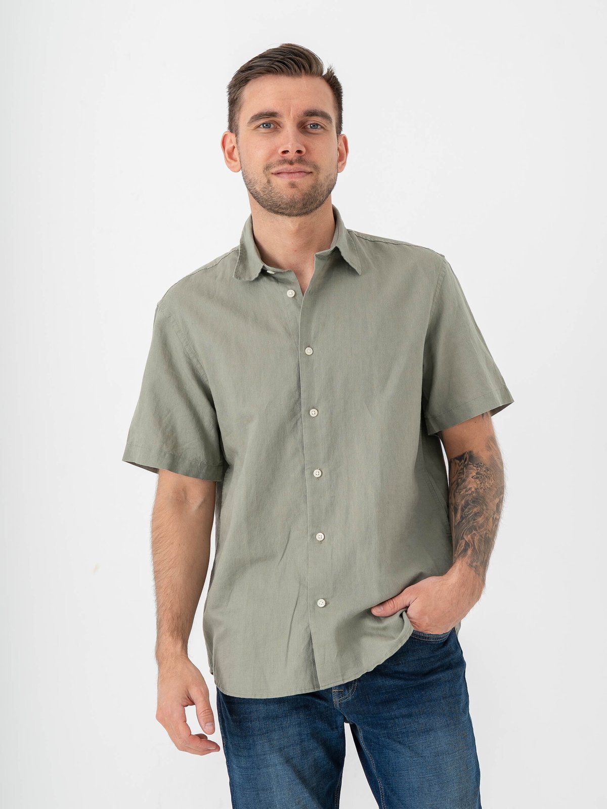 Selected Homme Regular Clay Linen Blend Short Sleeve Shirt Regular Vetiver