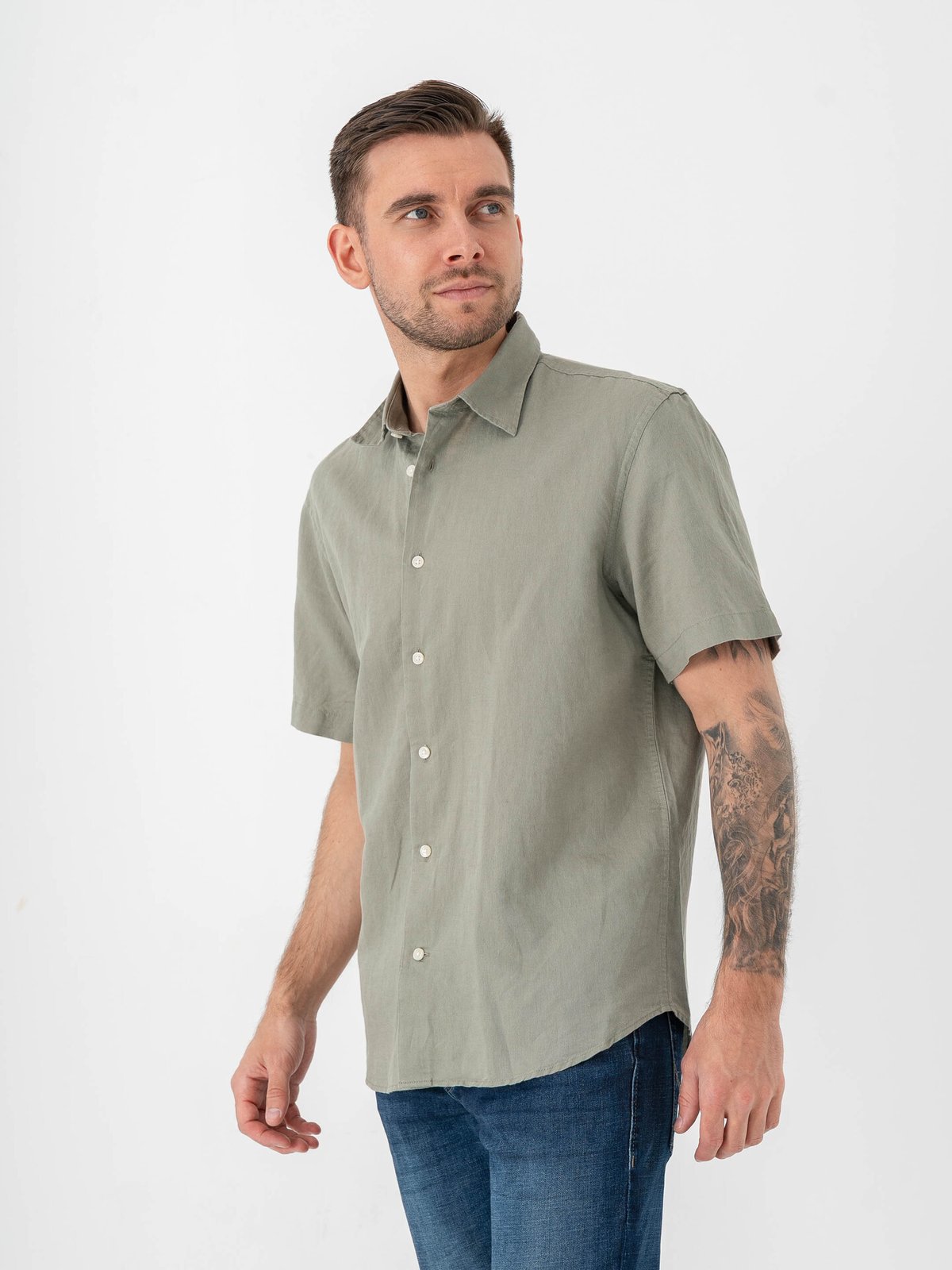Selected Homme Regular Clay Linen Blend Short Sleeve Shirt Regular Vetiver
