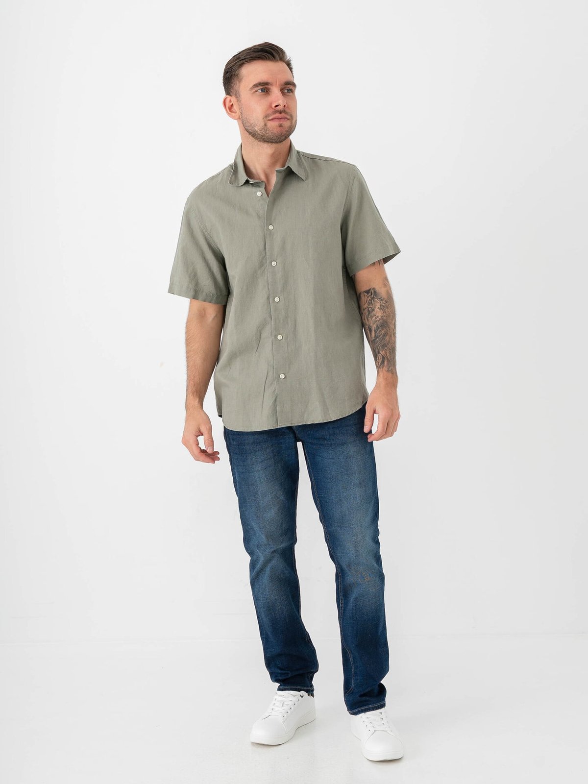 Selected Homme Regular Clay Linen Blend Short Sleeve Shirt Regular Vetiver