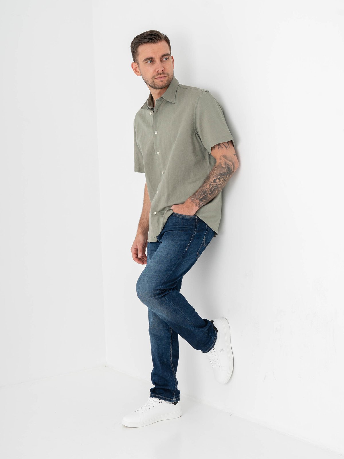Selected Homme Regular Clay Linen Blend Short Sleeve Shirt Regular Vetiver