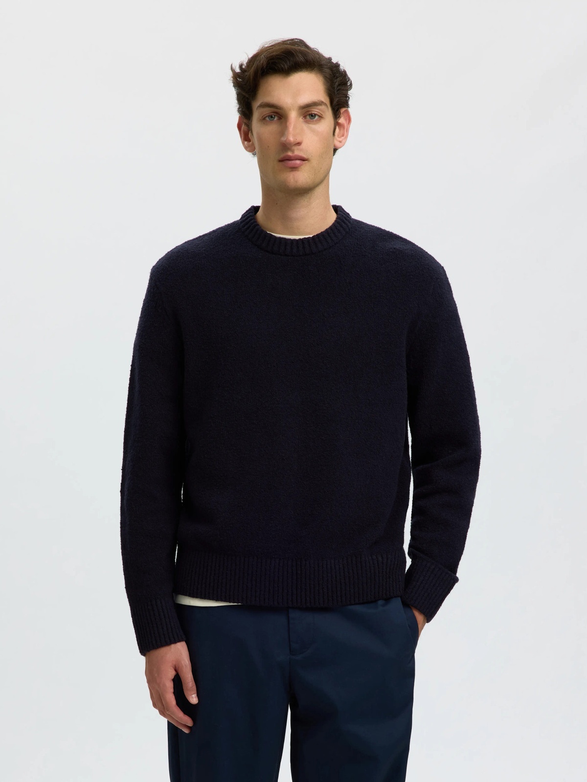 Selected Homme Alex Long Sleeve Knit Crew Neck Navy Blazer