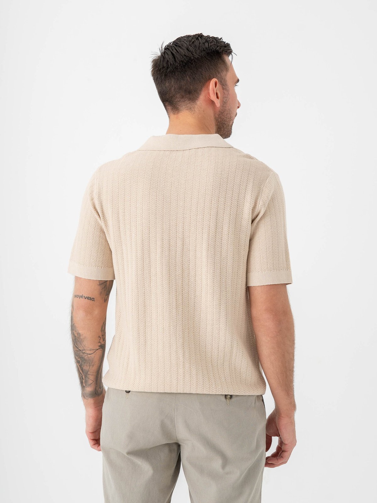 Selected Homme Mattis Short Sleeve Linen Blend Structure Open Polo Oatmeal