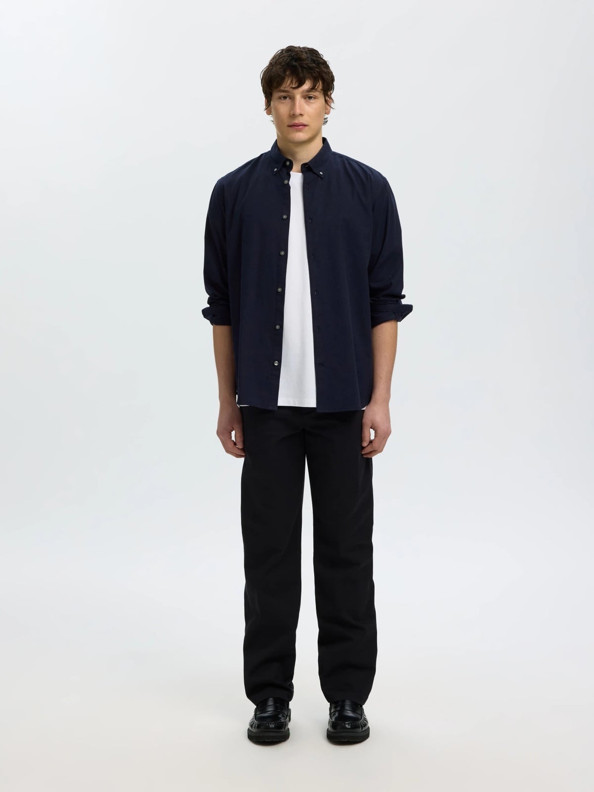Selected Homme Regular Cole Jay Melange Long Sleeve Shirt Sky Captain
