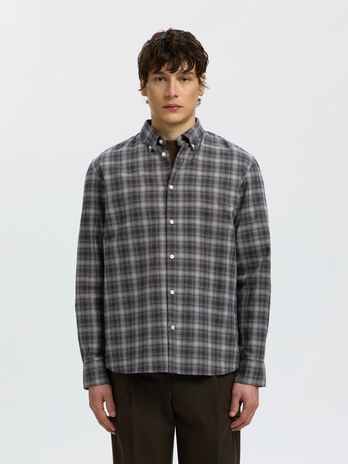 Selected Homme Regular Cole Jay Melange Long Sleeve Shirt Sky Captain Brown
