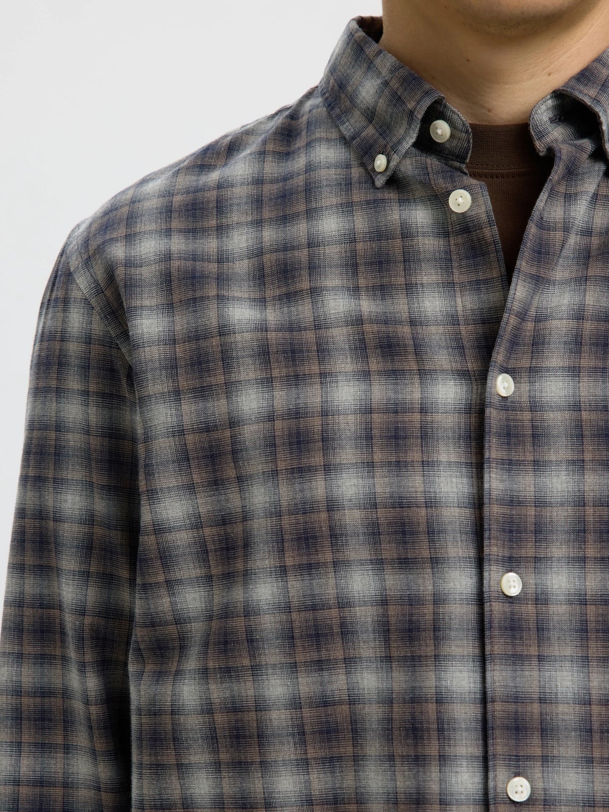 Selected Homme Regular Cole Jay Melange Long Sleeve Shirt Sky Captain Brown