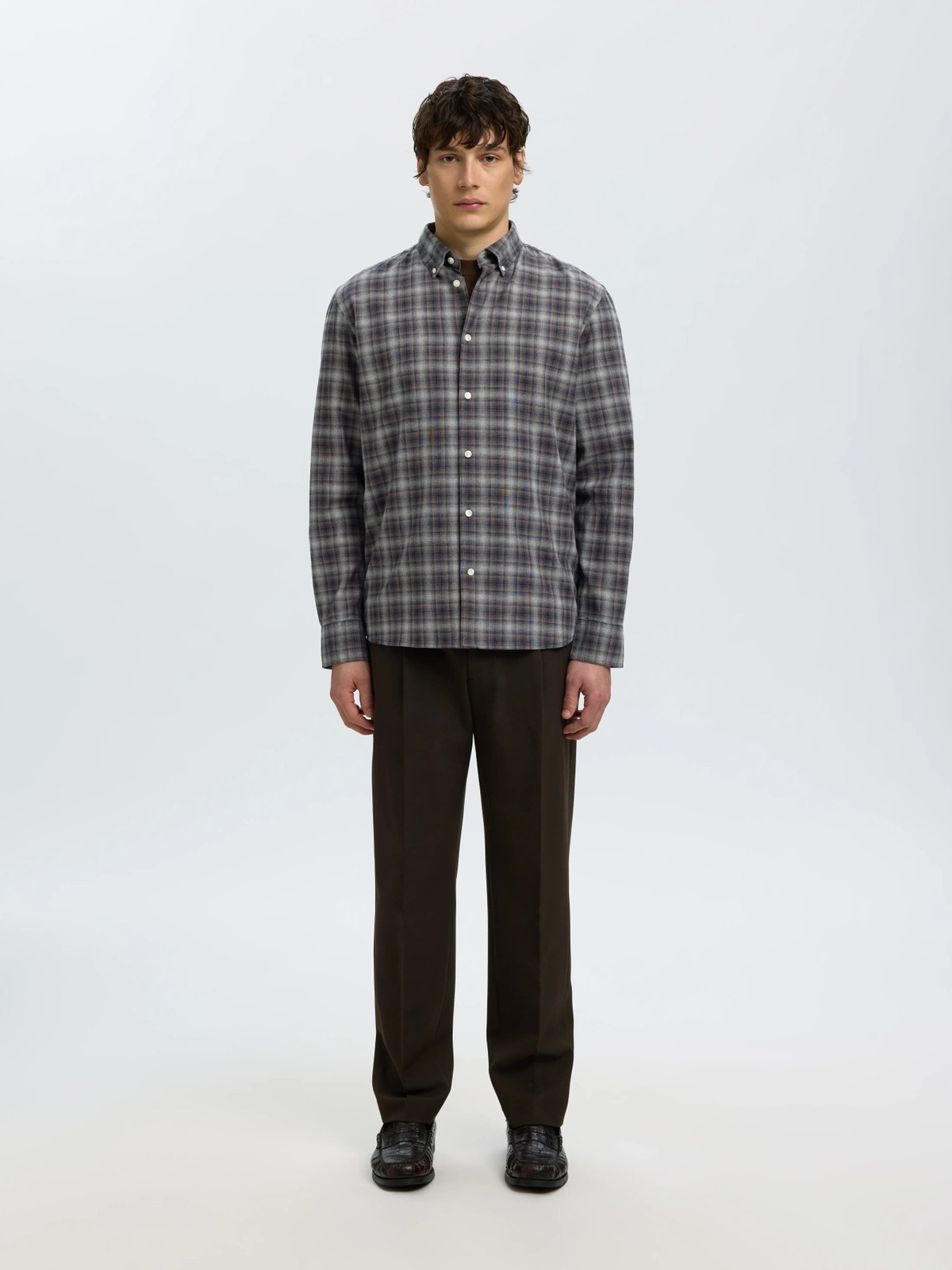 Selected Homme Regular Cole Jay Melange Long Sleeve Shirt Sky Captain Brown