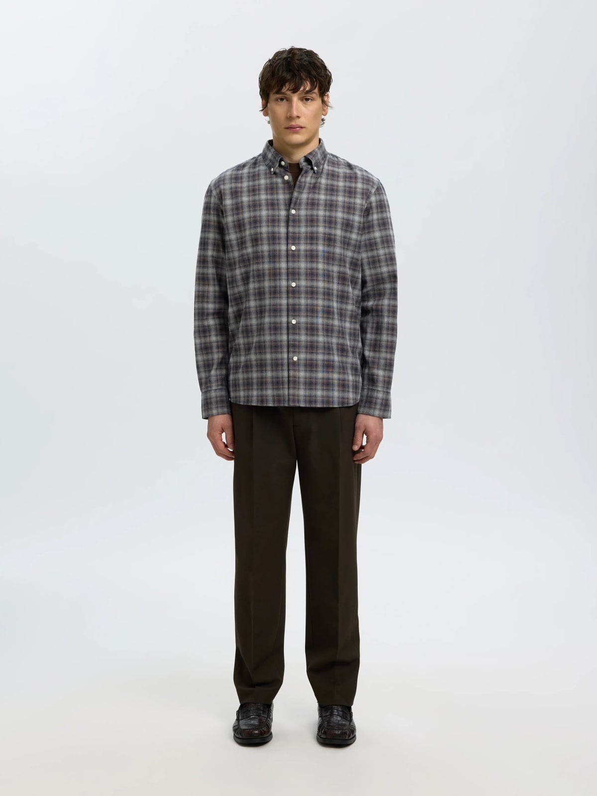 Selected Homme Regular Cole Jay Melange Long Sleeve Shirt Sky Captain Brown