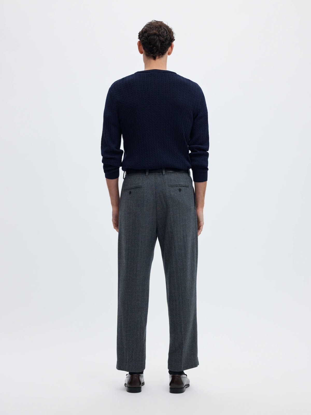 Selected Homme Tray Long Sleeve Knit Merino Cable Crew Navy Blazer