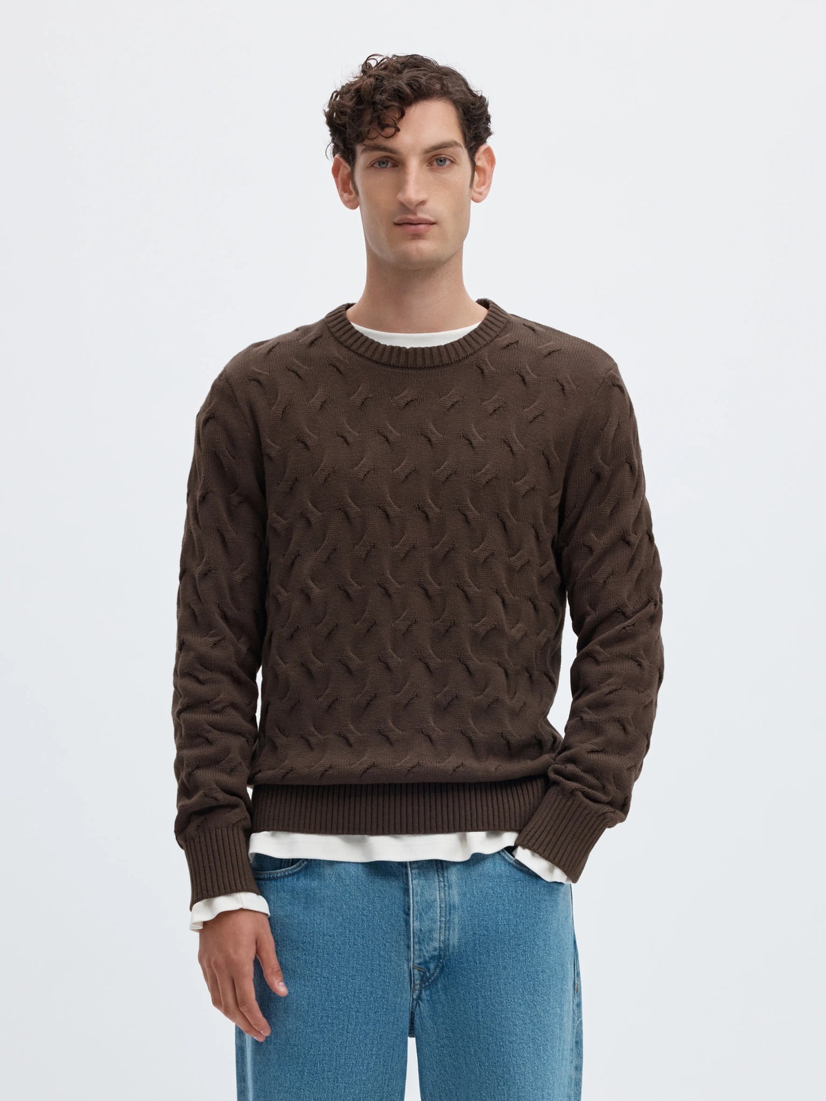 Selected Homme Carlos Long Sleeve Cable Crew Neck Delicioso