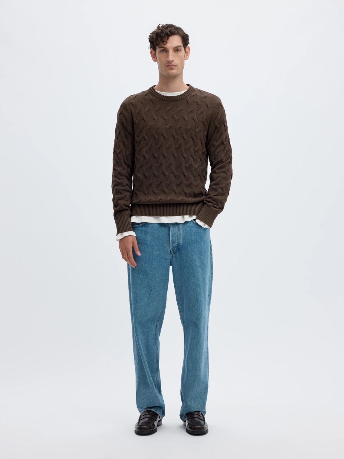 Selected Homme Carlos Long Sleeve Cable Crew Neck Delicioso