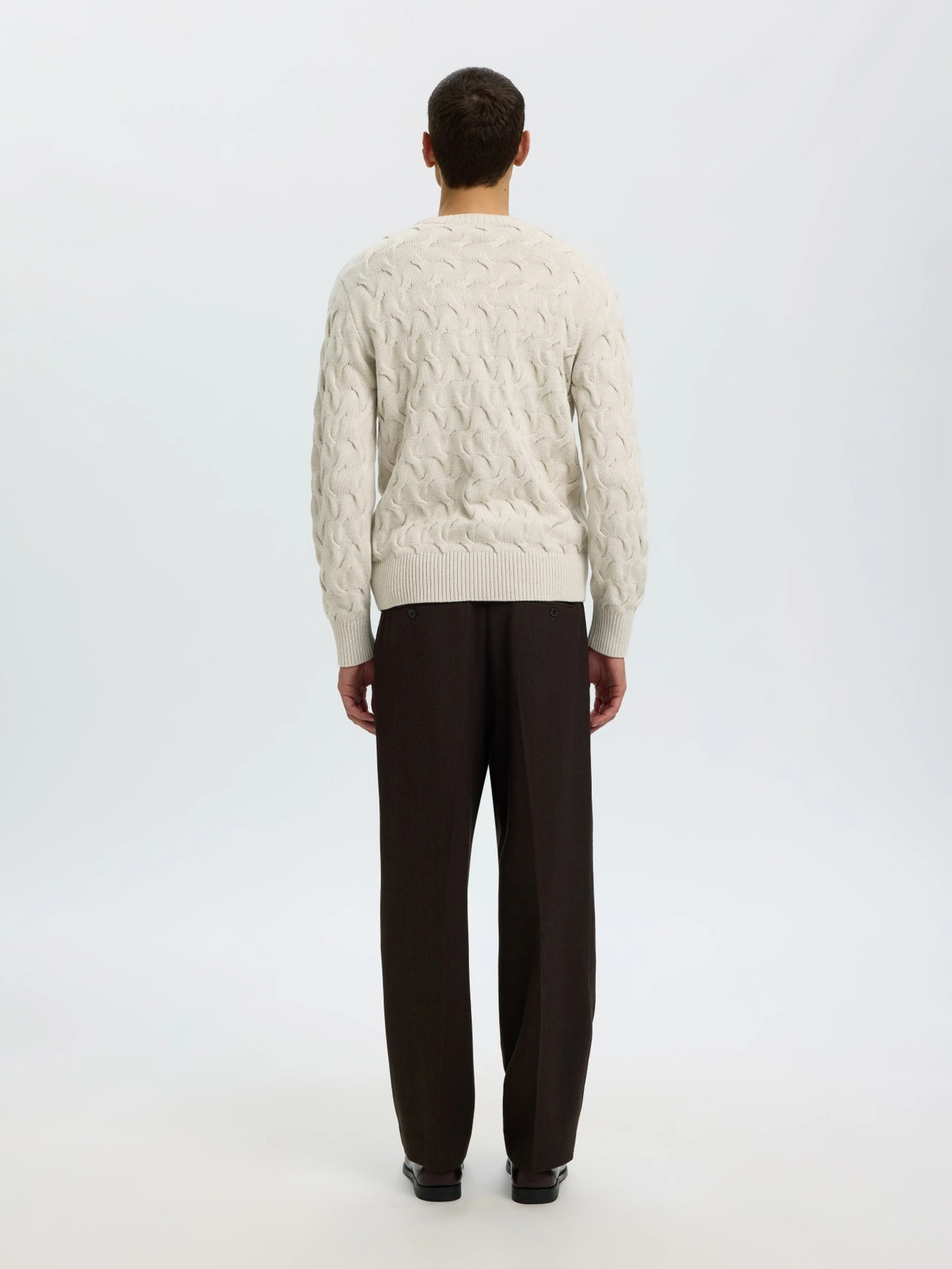 Selected Homme Carlos Long Sleeve Cable Crew Neck Silver Birch Melange