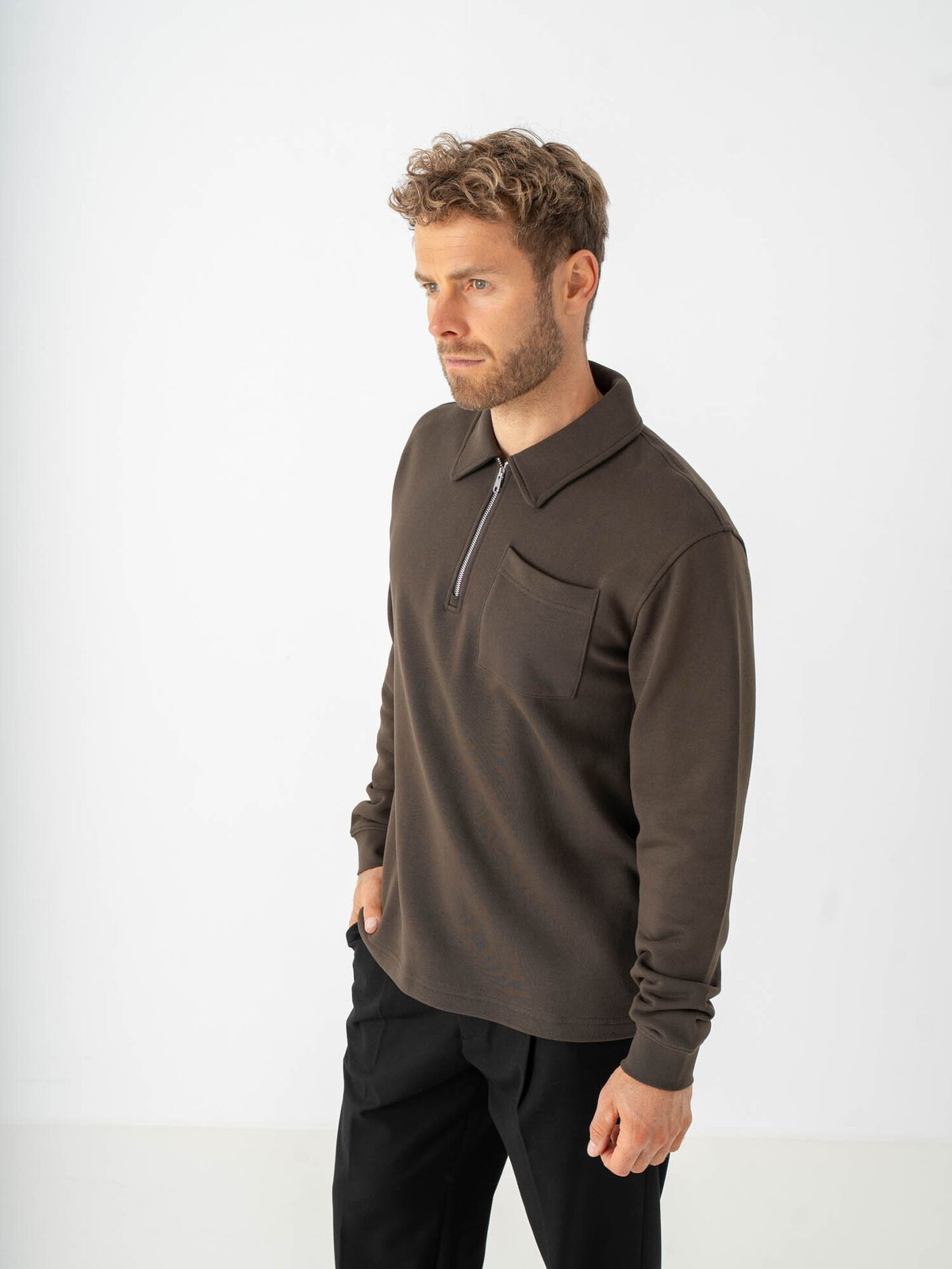 Selected Homme Scott Long Sleeve Half Zip Sweat Turkish Coffee