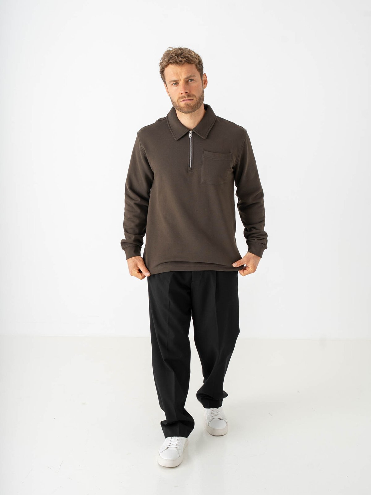 Selected Homme Scott Long Sleeve Half Zip Sweat Turkish Coffee